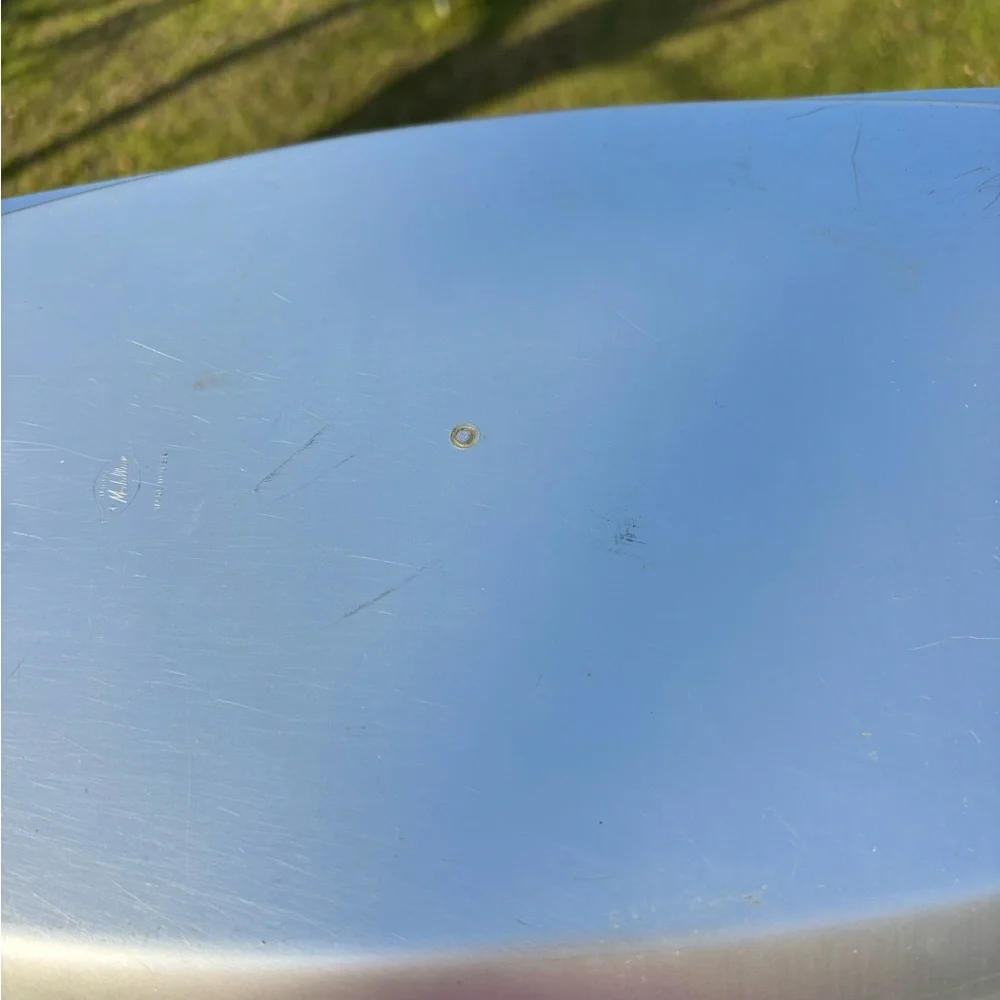 Vintage Mirro Medallion Serving Tray MCM Aluminum & Teak 1950s 1960s Atomic - Picture 9 of 14